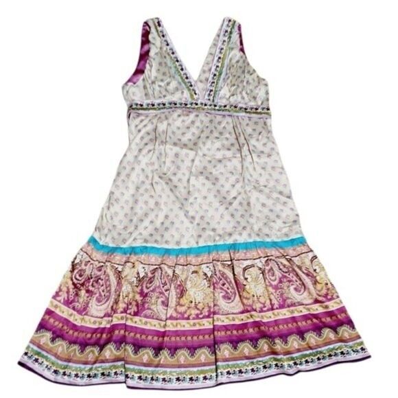 MIXIT Women's Empire Floral Paisley Multi Color Tiered Sleeveles Boho Dress Sz 8 - Picture 1 of 8
